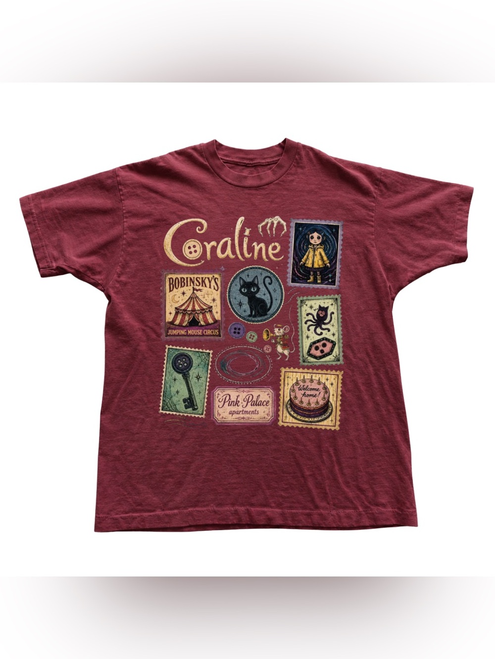 Antique CherryRed Graphic Tee - Burgundy with Multicolor Prints